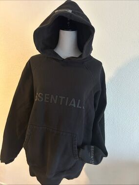 ESSENTIALS Black Crewneck Hoodie with Subtle Logo